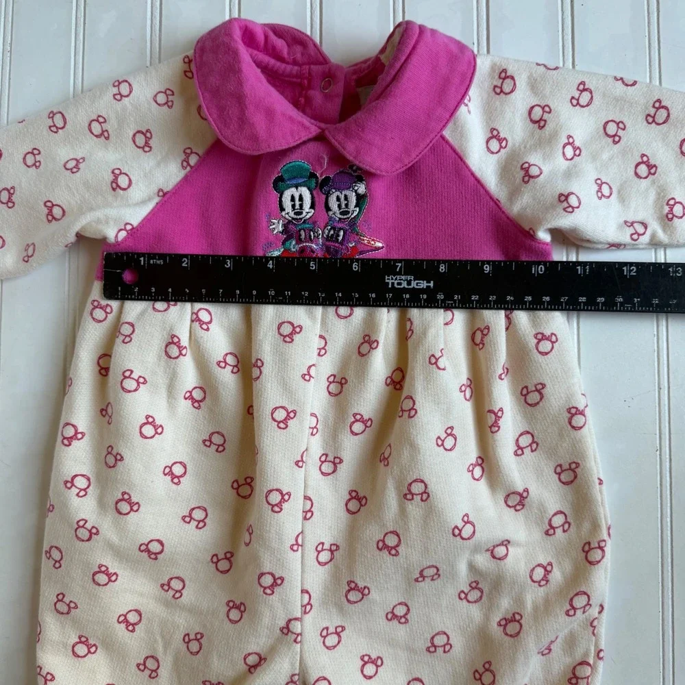 Vintage 90s Disney Baby Mickey & Co Pink Fleece Romper Mickey Minnie 6-9M